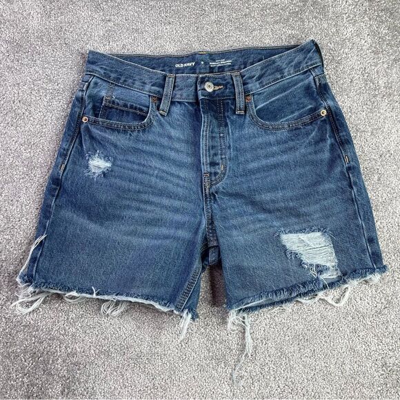 Old Navy Cut Off Shorts Women’s 0 Blue High Rise Slouchy Frayed Button Fly - Picture 1 of 10